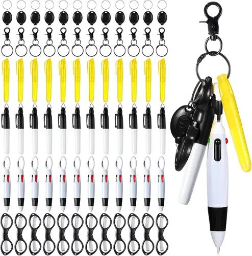 Miniatura 9 de Glenmal Juego de 72 mini rotuladores para enfermeras con mini tijeras, resaltador, bolígrafo de neón retráctil, llavero, clip, linterna, llavero