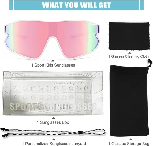 Miniatura 25 de YUNBLL&KO Gafas de sol para niños, gafas de sol de béisbol para jóvenes, TR90, marco ligero, UV400, gafas de sol deportivas para ciclismo para niñas