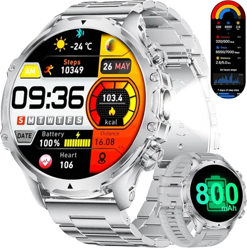 Miniatura 12 de Reloj inteligente militar para hombre, 1.85 pulgadas HD/800 mAh batería inteligente relojes para Android/iOS