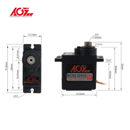 Miniatura 4 de 2 piezas AGFRC Micro 9g Kit de motor servo RC - Servo mini digital de engranaje metálico de 2.8 kg para helicóptero, avión, coche RC, ángulo