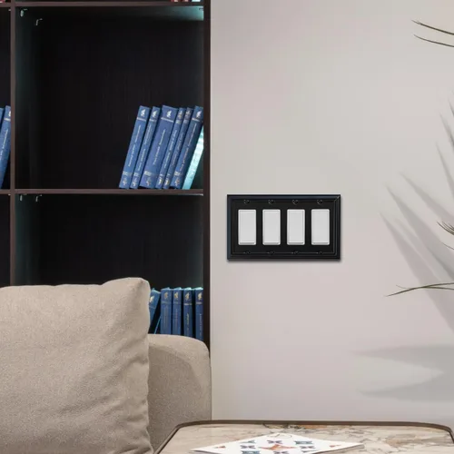 Miniatura 5 de OKAWYC Cubierta Cuádruple Decorativa para Interruptor de Luz Adler Placa de Pared de Metal, Paquete de 2 Negro 4 Vías Cuádruple Rocker