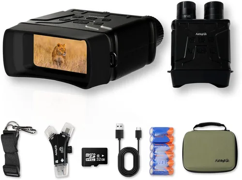 AirMyFun Gafas de visión nocturna para adultos, prismáticos de visión nocturna infrarroja 4K con batería recargable y tarjeta de memoria de 32 GB