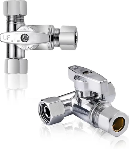 Miniatura 7 de Latón sin plomo, 1 unidad, cromado Add-A-Tee de 3 vías, 3/8 pulgadas x 3/8 pulgadas x 1/4 pulgadas válvula de parada angular para filtros de agua