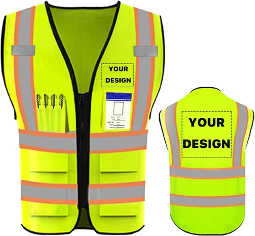 Chaleco de seguridad de alta visibilidad reflectante personalizado con logotipo, ropa de trabajo de seguridad con tiras reflectantes y bolsillos a