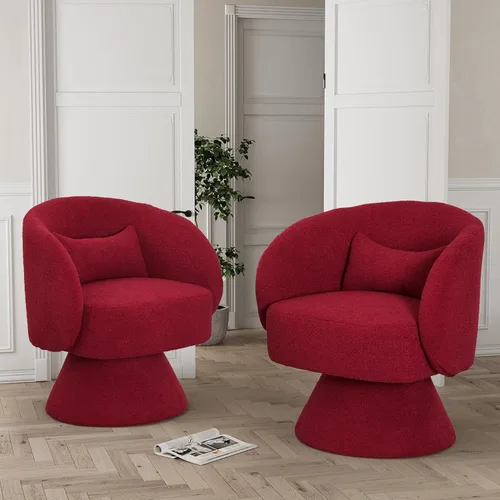 Miniatura 10 de Juego de 2 sillas giratorias de barril, sillas decorativas giratorias tapizadas para sala de estar, cómodo sillón redondo pequeño y moderno de 360