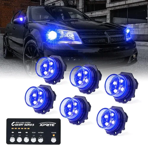Miniatura 19 de Xprite Kit de luces estroboscópicas LED ámbar ocultas, 20 patrones intermitentes con panel de control, faros, luces traseras, luces antiniebla
