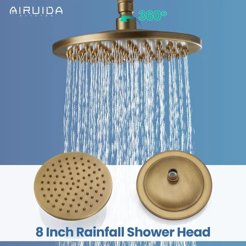 Miniatura 3 de Airuida Sistema de ducha expuesto, cabezal de ducha de lluvia de 8 pulgadas con rociador de mano, juego de grifo de ducha de montaje en pared de una