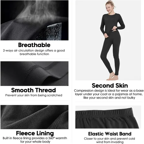 Miniatura 5 de Conjunto de ropa interior térmica para mujer, capa base deportiva, para invierno, cálido, largo, ropa de compresión para clima frío, para esquí