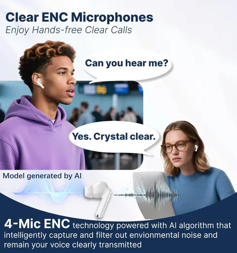 Miniatura 3 de Hmusic Auriculares inalámbricos H26 TWS, 4 micrófonos ENC intrauditivos Bluetooth 5.4, controladores de 0.512 in, pantalla LED de reproducción de 40