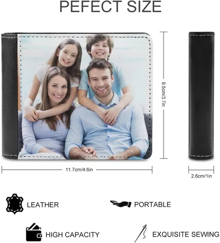 Miniatura 3 de Carteras personalizadas para hombres con foto de doble cara impresión personalizada de cuero billetera de regalo para papá, marido, novio
