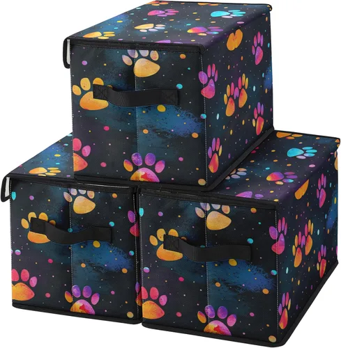 Miniatura 23 de Contenedores de almacenamiento apilables para ropa con tapas, organizadores de clóset con estampado de gatos de tela para el hogar y la oficina