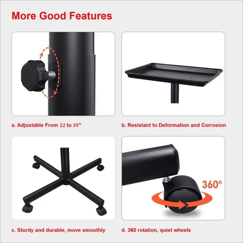 Miniatura 4 de Bandeja de salón, carrito de bandeja rodante de salón con pies de metal, bandeja de color para salón, bandeja de tatuaje con ruedas, bandeja de Negro