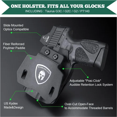Miniatura 2 de WARRIORLAND Funda OWB Kydex con corte óptico, ajuste seleccionado para Glock 17/19/19X/43/43X MOS, sin riel 1911, Hellcat/Hellcat Pro, Taurus Taurus
