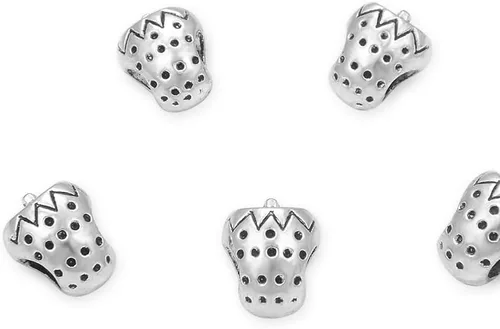 20 cuentas sueltas de fresa con agujero grande (agujero de 0.177 in) espaciador de metal plateado antiguo para manualidades de joyería MEC-F5