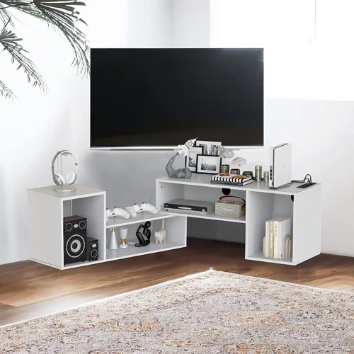 Miniatura 4 de DKLGG Soporte de TV LED, moderno centro de entretenimiento en forma de L con 19 modos de luz LED, almacenamiento y tomas de corriente