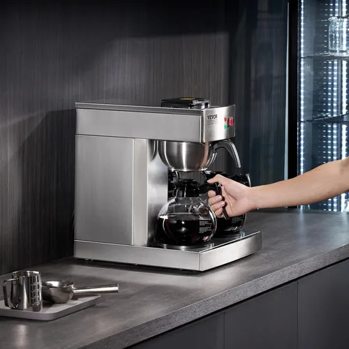 Miniatura 8 de VEVOR Cafetera de Goteo Comercial de 12 Tazas, Máquina Cafetera con 3 Jarras de Vidrio y 3 Platos Calentadores, Cafetera de Acero Inoxidable