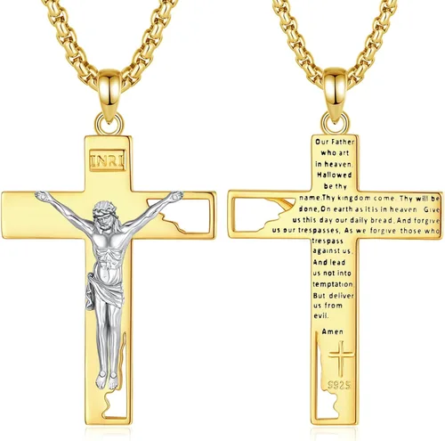 Miniatura 255 de EUDORA Collar de plata de ley 925, San Cristóbal y San Benito, San Miguel, Virgen María, San Judas Tadeo, Cruz de Buen Pastor y Arcángel, Medalla