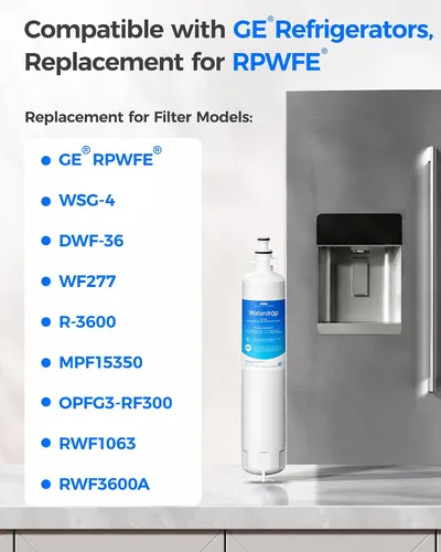 Miniatura 2 de Waterdrop Filtro de agua de repuesto para refrigerador GE® RPWFE®, RPWF (chip integrado), compatible con GFE28GYNFS, GFE28GELDS, PFE28KELDS