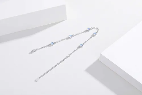 Miniatura 5 de Cuoka MoonstoneBracelets925SterlingSilverRainbowRoundMoonstoneGirlBraceletMoonstoneJewelleryforWomen Gilrs Girlfriend Mom (Round, Silver)