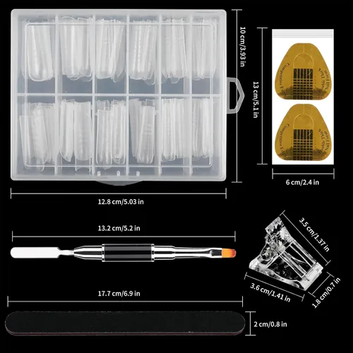 Miniatura 7 de LIONVISON Formas de uñas de poligel: 120 piezas de formas de uñas en forma de ataúd para gel constructor reutilizables - 12 tamaños de extensión