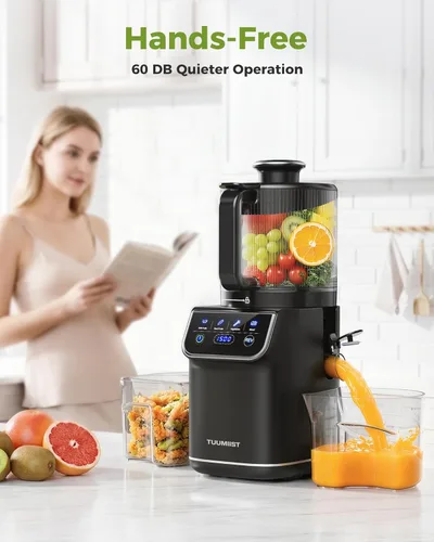 Miniatura 9 de TUUMIIST Exprimidor de prensa en frío 3 en 1, exprimidores de masticación Smart Touch para frutas y verduras enteras, exprimidor lento de 6.5