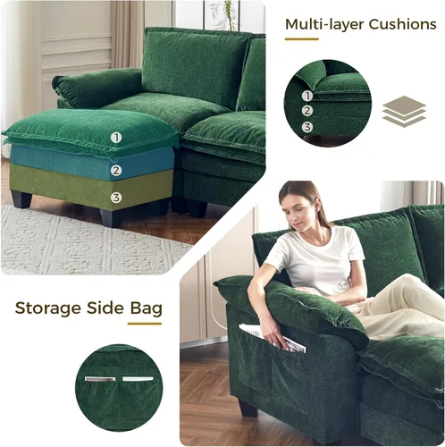 Miniatura 5 de KKL Sofá Seccional Modular de 89 Pulgadas, Sofá de Amor de 2 Asientos Sofá Nube con Asiento Profundo, Sofás Seccionales de Chenilla para Sala