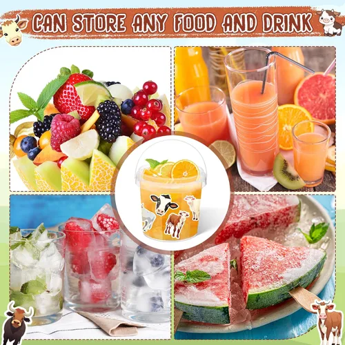 Miniatura 8 de PerKoop 20 cubos de helado de 32 onzas con tapas y asas, cubos transparentes de ron de cóctel con calcomanías, tina transparente de plástico