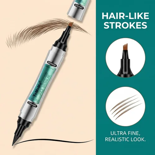 Miniatura 2 de Bolígrafo de tinta 2 en 1 para cejas y delineador de ojos, punta de cuatro garras, impermeable, de larga duración, disponible en marrón claro