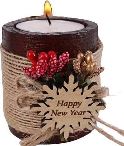 Miniatura 19 de HTF Paquete de 10 Decoraciones Navideñas Portavelas de Madera para Velas de Té, Regalo para Compañero de Trabajo, Feliz Año Nuevo, Velas de Navidad