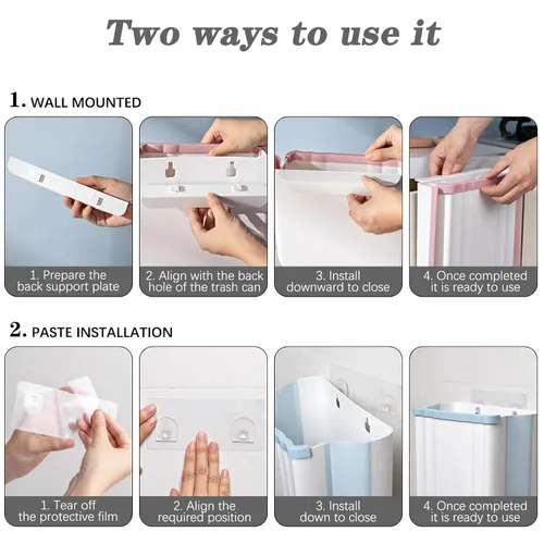 Miniatura 6 de Cubo de Basura Plegable Montado en la Pared para Gabinete de Cocina - Contenedor de Residuos Pequeño Colgante de 2.4 Galones, Cubo de Basura
