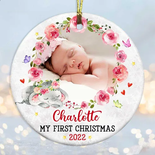 Miniatura 19 de GODLOVER Foto personalizada de bebé con adorno de Navidad de dinosaurio, plano impreso en 2D, adornos de Navidad, regalos de familia, regalo Estilo 1