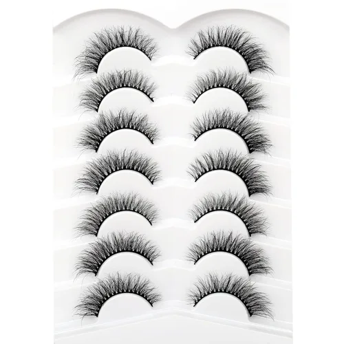 Miniatura 242 de Pooplunch - Pestañas postizas finas de visón sintético, estilo ojo de gato, naturales, cruzadas, tipo racimo, efecto 8D de volumen, tiras