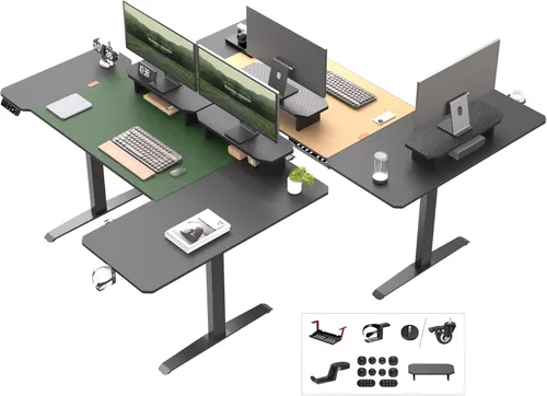 Miniatura 11 de JWX Escritorio de pie en forma de L de doble motor de 63 pulgadas, escritorio eléctrico de altura ajustable para juegos con ajustes preestablecidos
