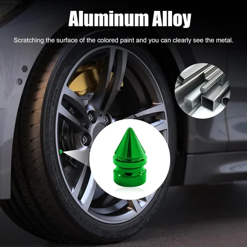 Miniatura 5 de Ziciner 4 tapas de válvula de neumático de automóvil, accesorios de aleación de aluminio con pinchos, cubiertas de vástago de rueda a prueba de Verde