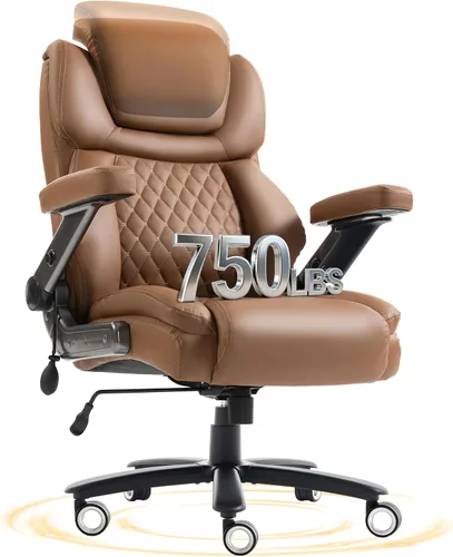 Miniatura 11 de Silla de oficina grande y alta de gran tamaño de 750 libras con reposacabezas ajustable y bolsa de aire lumbar, silla ejecutiva grande con brazos