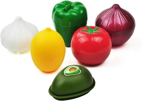 XIYUAN 6 unidades de frutas y verduras en forma de alimentos reutilizables sellados para ahorrar pimienta, aguacate, cebolla, ajo, tomate y limón,