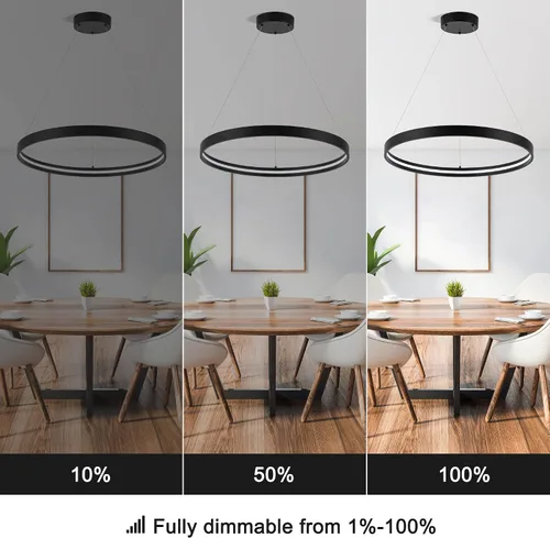 Miniatura 3 de Lámparas de araña LED modernas en negro, lámparas de araña LED contemporáneas regulables de 1 anillo, lámpara colgante LED moderna para sala