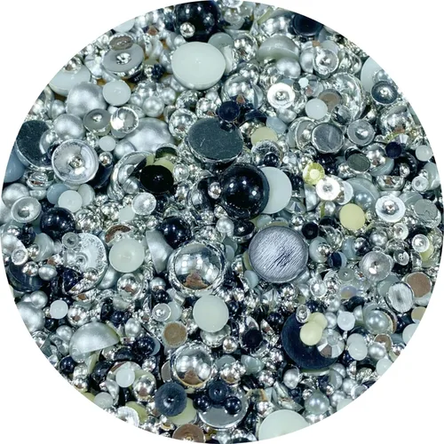 Miniatura 17 de Cuentas de resina mixta con diamantes de imitación y perlas semirredondas, 30 g, diamantes de imitación de parte trasera con perlas medias