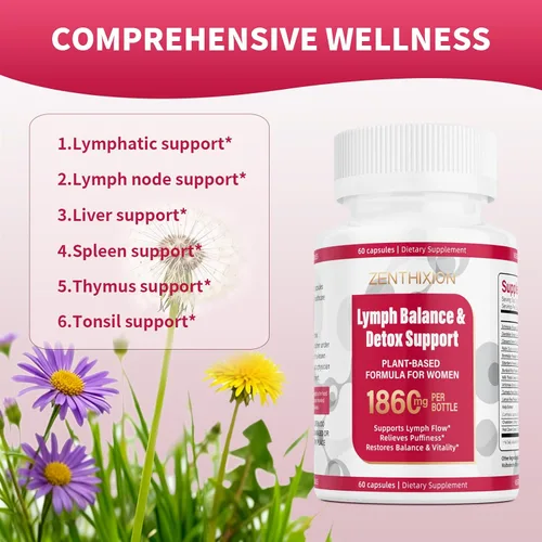 Miniatura 3 de Suplementos de drenaje linfático, suplemento de apoyo del sistema linfático de 1860 mg para mujeres con diente de león, bardana, equinácea, rutina