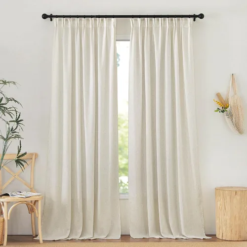 Miniatura 2 de NICETOWN - Cortinas gruesas de lino para sala de estar, juego de 2 paneles, con trabilla trasera/bolsillo para barra y cinta de pliegues, privacidad