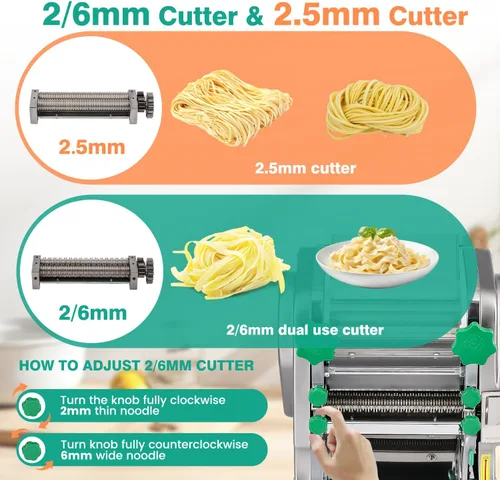 Miniatura 3 de Newhai Máquina de fideos automática 2 en 1 para hacer pasta eléctrica comercial, grosor ajustable, 0.079 in, 0.236 in, máquina de prensado