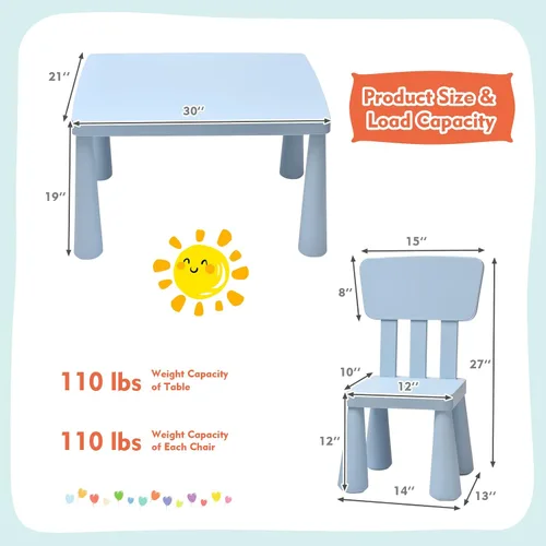 Miniatura 7 de COSTWAY Juego de mesa y sillas para niños de 3 piezas, centro de actividades infantiles de plástico ligero para leer, escribir, pintar, merienda