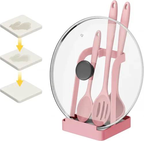 Miniatura 8 de NiHome Soporte para tapa de olla grande y soporte para cuchara con bandeja de goteo extraíble, organizador de encimera de cocina de hierro negro