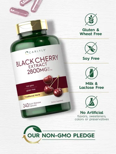 Miniatura 4 de Carlyle Concentrado de extracto de cereza negra 240 cápsulas Fórmula sin OMG y sin gluten Suplemento de serotina Prunus