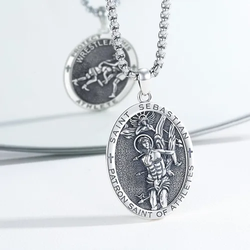 Miniatura 467 de Collar con colgante de plata de ley 925 con medalla de San Patrón, joyería religiosa para hombres y mujeres, con cadena de acero inoxidable 316L