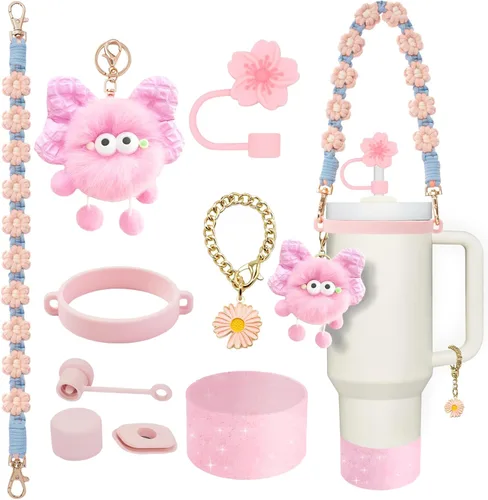 Miniatura 42 de Conjunto de accesorios para taza Stanley, incluye 2 piezas de cubierta de pajita de 0.4 pulgadas, 1 tapón antiderrame de silicona, 1 lindo encanto