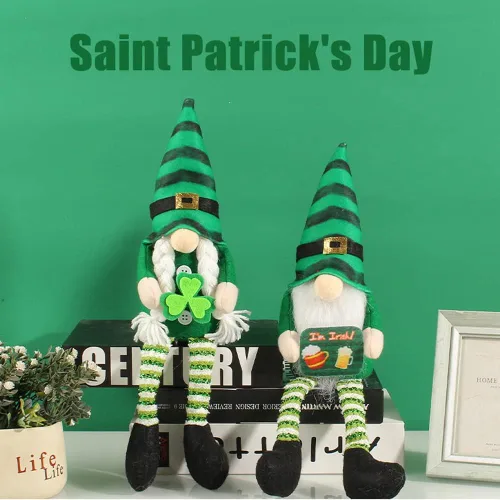 Miniatura 5 de Decoraciones del día de San Patricio, adornos de muñeca de gnomo irlandés de primavera, muñeco de elfo decorativo, trébol verde, regalo