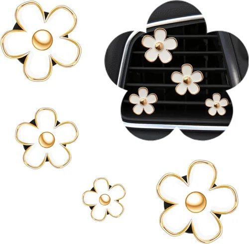 Miniatura 9 de Clips de ventilación para ambientador de auto con flores de margarita, 4 piezas de lindos accesorios para auto para mujeres, decoración femenina