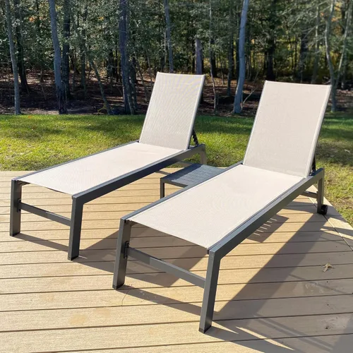 Miniatura 23 de PURPLE LEAF Juego de 2 tumbonas de aluminio para patio al aire libre con ruedas y mesa auxiliar, tumbona de piscina para jardín al aire libre, junto