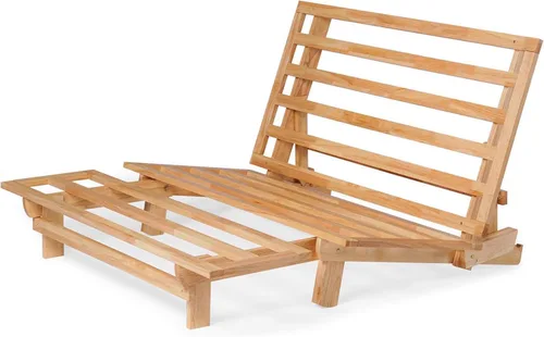 Marco triple de madera de sofá cama, futón de madera - (Ahorro de espacio, acabado natural) Ideal para espacios pequeños, casas rodantes y muebles